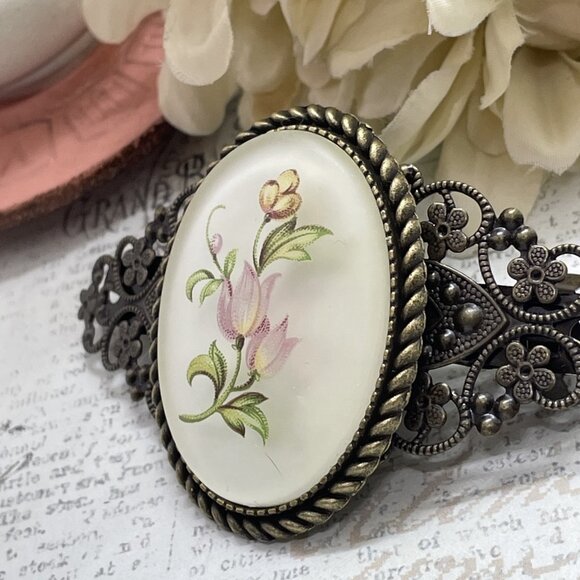 Festival  Tulip Frosted  Rose Pink Mauve Victorian Cameo Wedding Pin Hair Clip - Picture 5 of 13